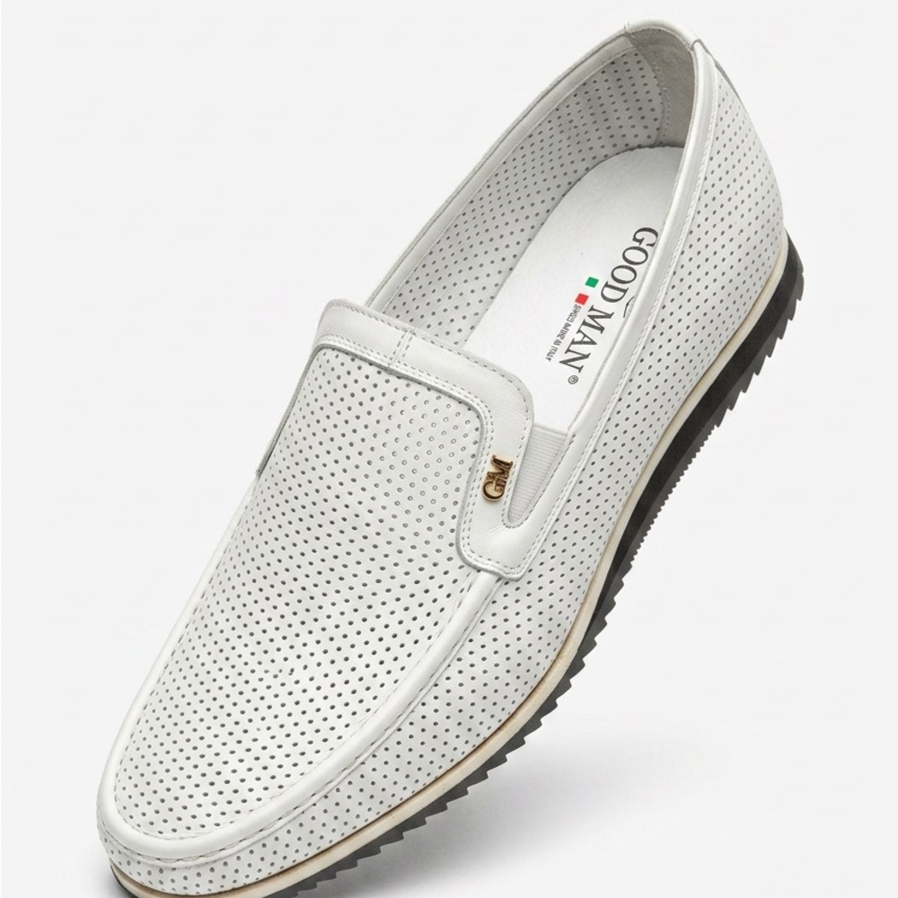 Goodman Men's White Perforated Slip-On Comfort Soft Leather Summer Loafers